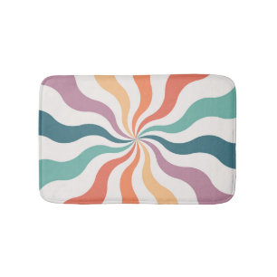 Colorful retro style wavy sun rays bath mat