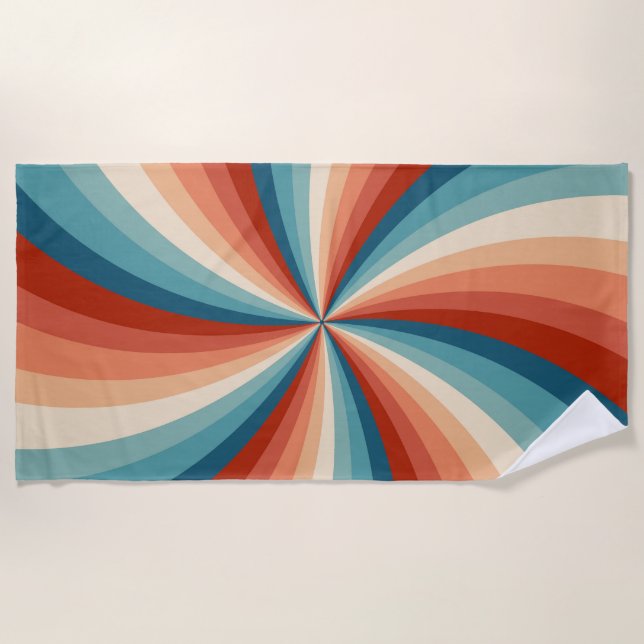 Colorful retro style wavy sun rays beach towel (Front)