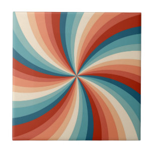 Colorful retro style wavy sun rays ceramic tile