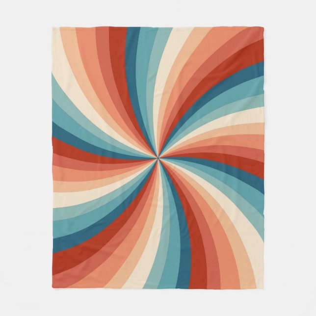 Colorful retro style wavy sun rays fleece blanket (Front)