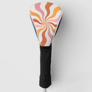 Colorful retro style wavy sun rays golf head cover