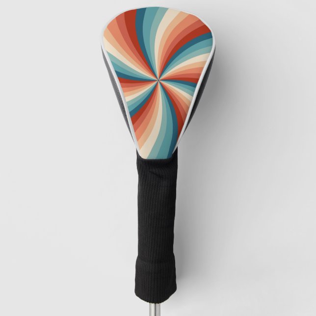 Colorful retro style wavy sun rays golf head cover (Front)