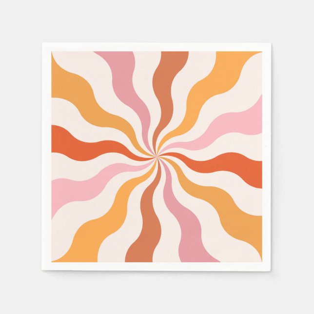 Colorful retro style wavy sun rays  napkins (Front)