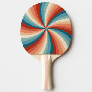 Colorful retro style wavy sun rays ping pong paddle