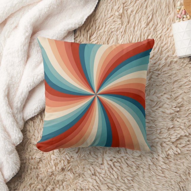 Colorful retro style wavy sun rays throw pillow (Blanket)