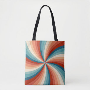 Colorful retro style wavy sun rays tote bag