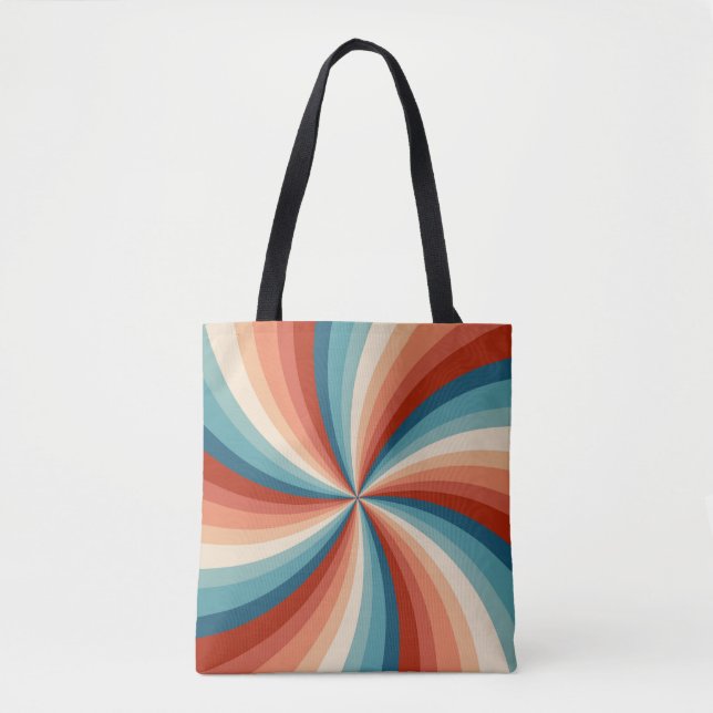 Colorful retro style wavy sun rays tote bag (Front)