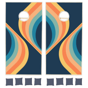 Colorful retro style wings design cornhole set