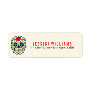Colorful Retro Sugar Skull 2 On Beige Label