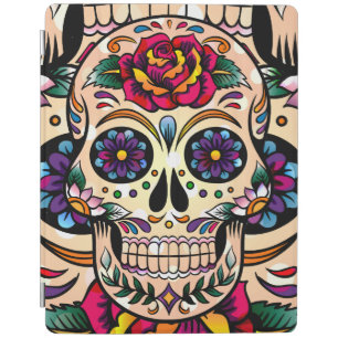 Colorful Retro Sugar Skull Flowers & Roses iPad Smart Cover