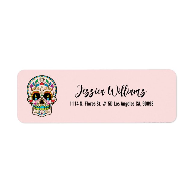 Colorful Retro Sugar Skull On Pink Label (Front)