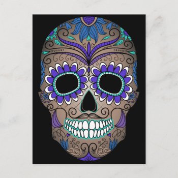 Colorful Retro Sugar Skull Postcard by Funky_Skull at Zazzle