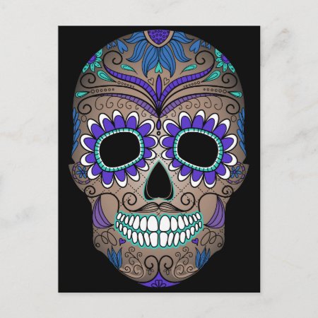 Colorful Retro Sugar Skull Postcard