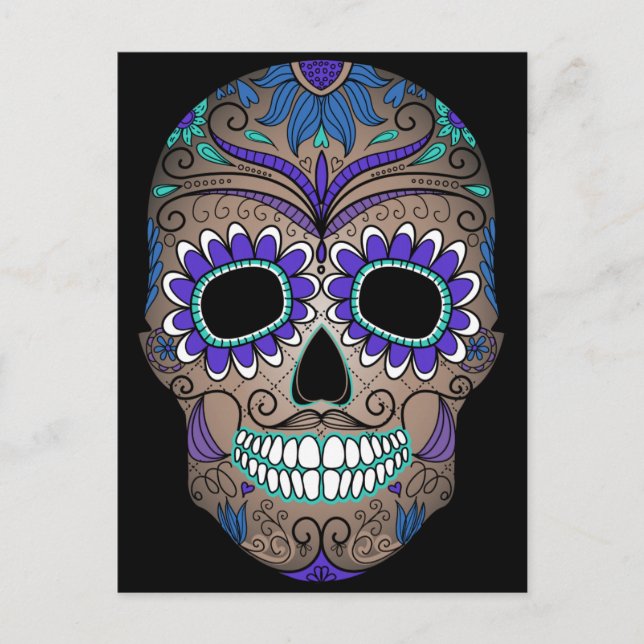 Colorful Retro Sugar Skull Postcard (Front)