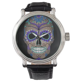 Colorful Retro Sugar Skull Watch by Funky_Skull at Zazzle