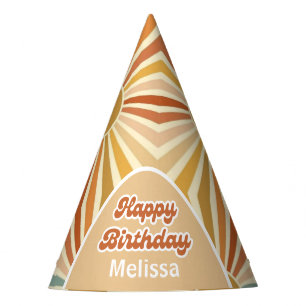 Colorful Retro Sun Groovy Wave Hello 40 Birthday Party Hat