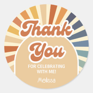 Colorful Retro Sun Groovy Wave Hello 40 Thank You Classic Round Sticker