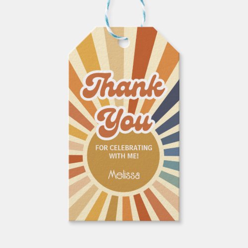 Colorful Retro Sun Groovy Wave Hello 40 Thank You Gift Tags