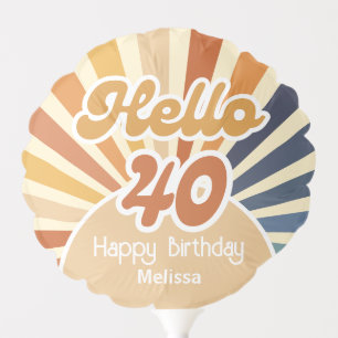 Colorful Retro Sun Groovy Wave Hello 40th Birthday Balloon