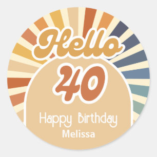 Colorful Retro Sun Groovy Wave Hello 40th Birthday Classic Round Sticker