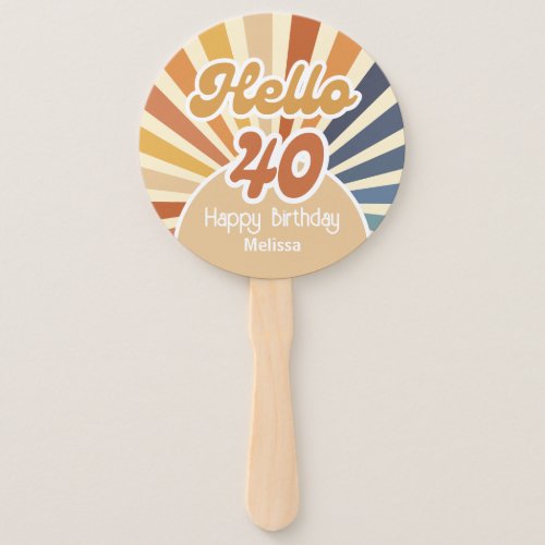 Colorful Retro Sun Groovy Wave Hello 40th Birthday Hand Fan