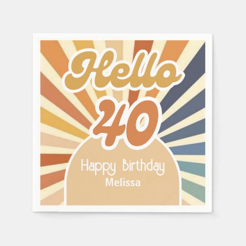 Colorful Retro Sun Groovy Wave Hello 40th Birthday Napkins