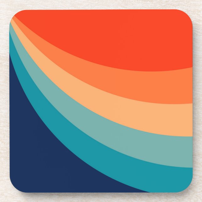 Colorful retro sun rays beverage coaster (Front)