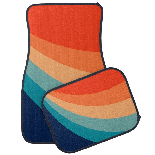 Colorful retro sun rays car floor mat (Set)