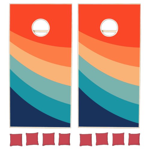 Colorful retro sun rays  cornhole set