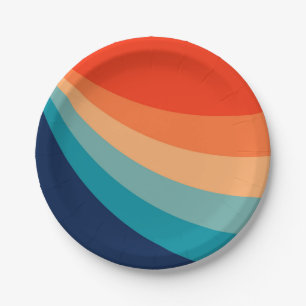 Colorful retro sun rays paper plates
