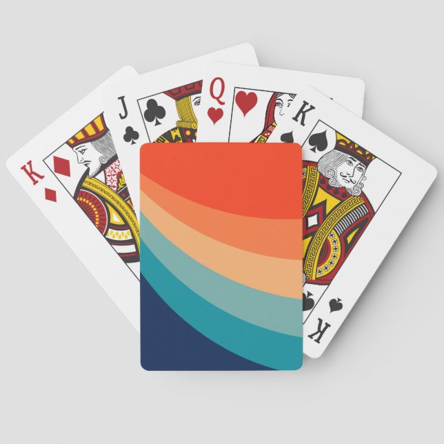 Colorful retro sun rays poker cards (Back)