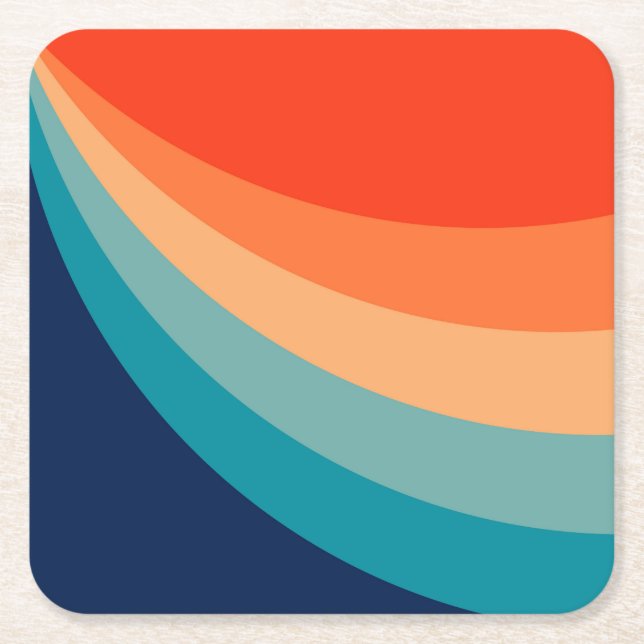 Colorful retro sun rays square paper coaster (Front)