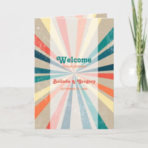 Colorful Retro Sunburst Wedding Order of Service Program