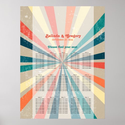 Colorful Retro Sunburst Wedding Seating Chart