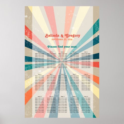 Colorful Retro Sunburst Wedding Seating Chart