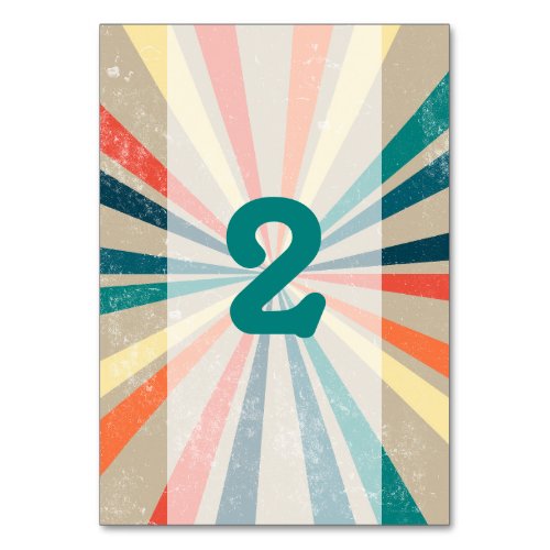 Colorful Retro Sunburst Wedding Table Number