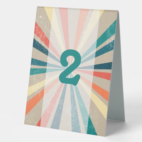 Colorful Retro Sunburst Wedding Table Number Table Tent Sign