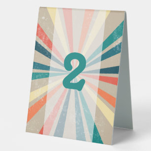 Colorful Retro Sunburst Wedding Table Number Tent