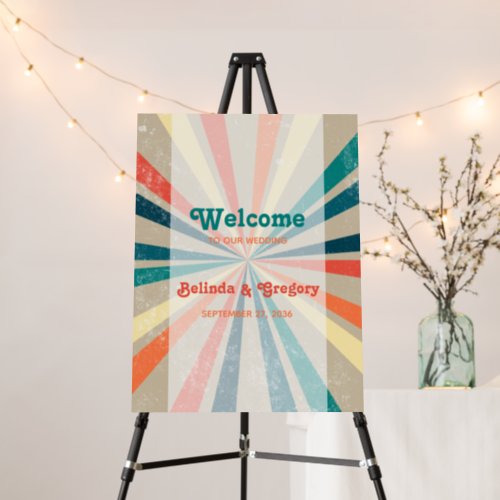 Colorful Retro Sunburst Wedding Welcome Sign