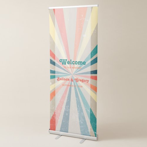 Colorful Retro Sunburst Wedding Welcome Sign