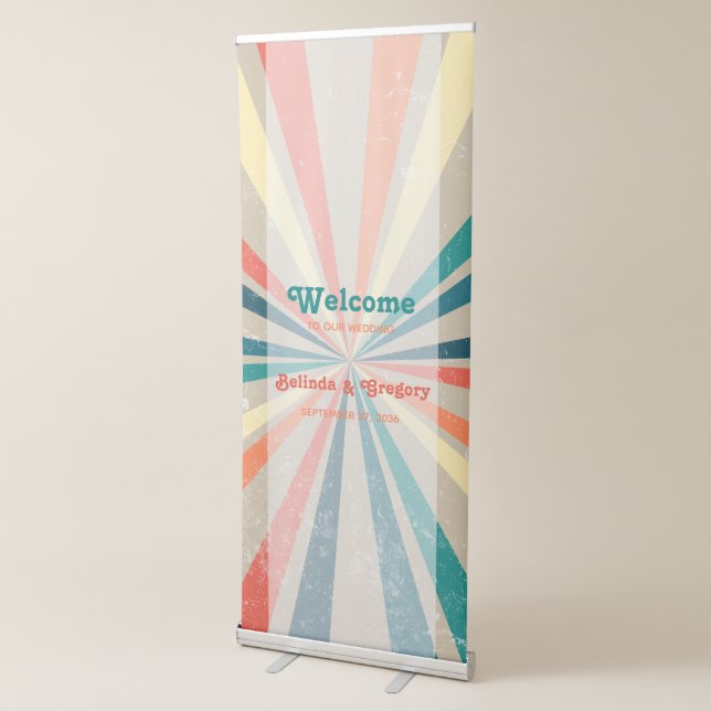 Colorful Retro Sunburst Wedding Welcome Sign (3/4)