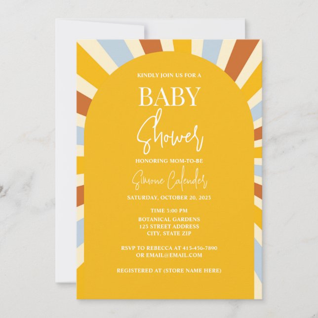 Colorful Retro Sunshine Baby Shower Invitation (Front)