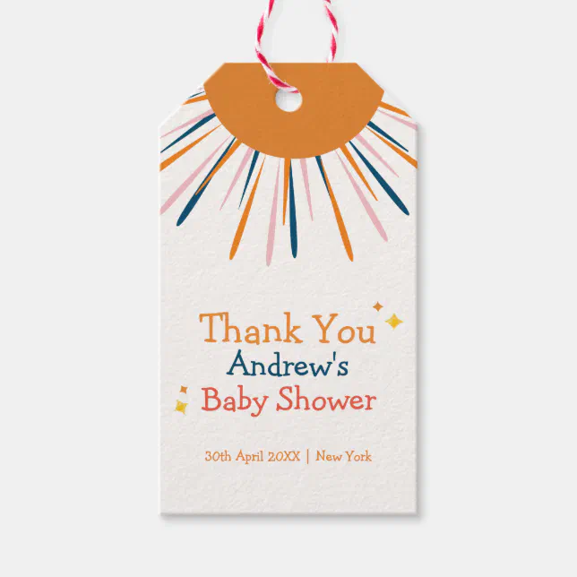 Colorful Retro Sunshine Baby Shower Thank You Gift Tags | Zazzle