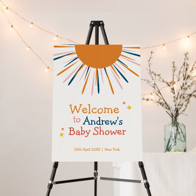 Colorful Retro Sunshine Baby Shower Welcome Sign (In Situ (Stand))