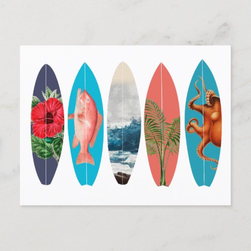 Colorful Retro Surfboards Holiday Postcard