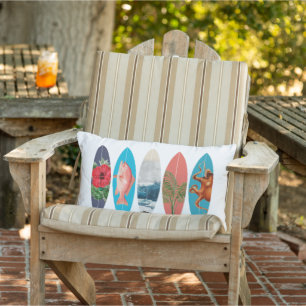 Colorful Retro Surfboards Lumbar Pillow