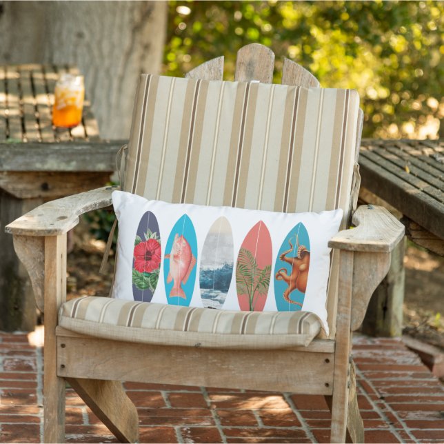 Colorful Retro Surfboards Lumbar Pillow (Chair)