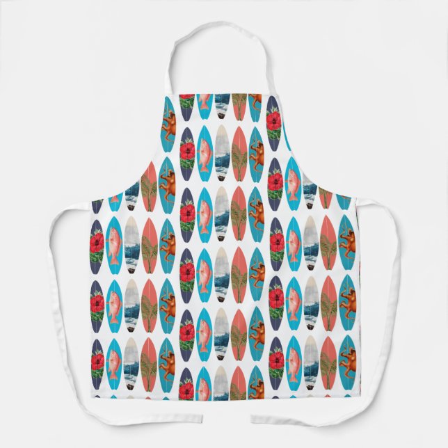 Colorful Retro Surfboards Pattern Apron (Front)