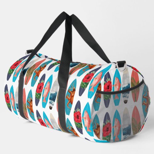 Colorful Retro Surfboards Pattern Back to School Duffle Bag