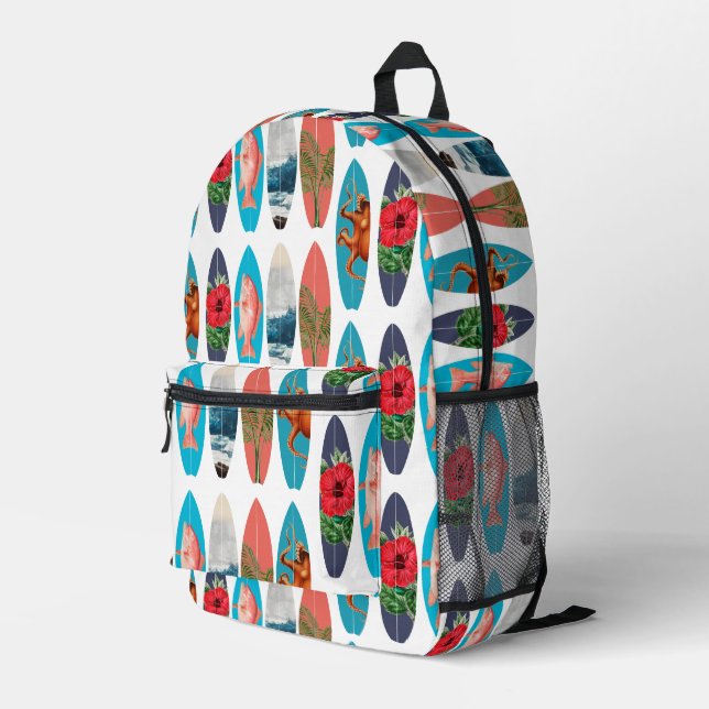 Colorful Retro Surfboards Pattern Back to School Printed Backpack (Back Corner Right)